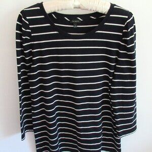 Talbots navy blue white striped Pima scoop neck 3/4 sleeve tee *Sz L*